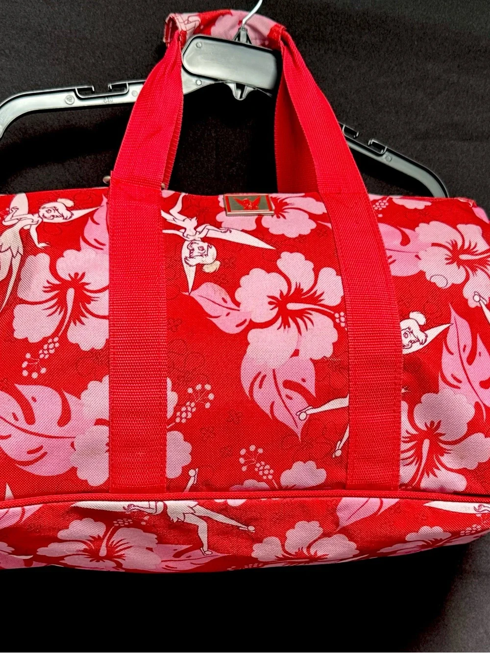 DISNEY TRADER JOE’S PRINT TINKER BELL DUFFEL TRAVEL BAG HAWAIIAN HIBISCUS FLORAL